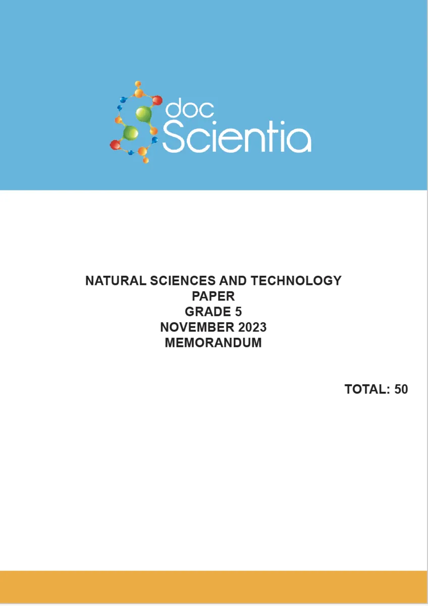 Gr. 5 Natural Sciences and Technology Paper Nov. 2023 Memo