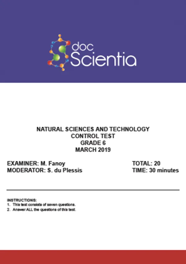 Gr.6 Natural Sciences and Technology Test and Memo March 2019