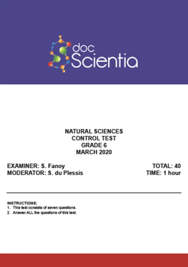 Gr.6 Natural Sciences and Technology Test and Memo March 2020
