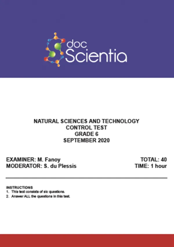 Gr.6 Natural Sciences and Technology Test and Memo Sept 2020