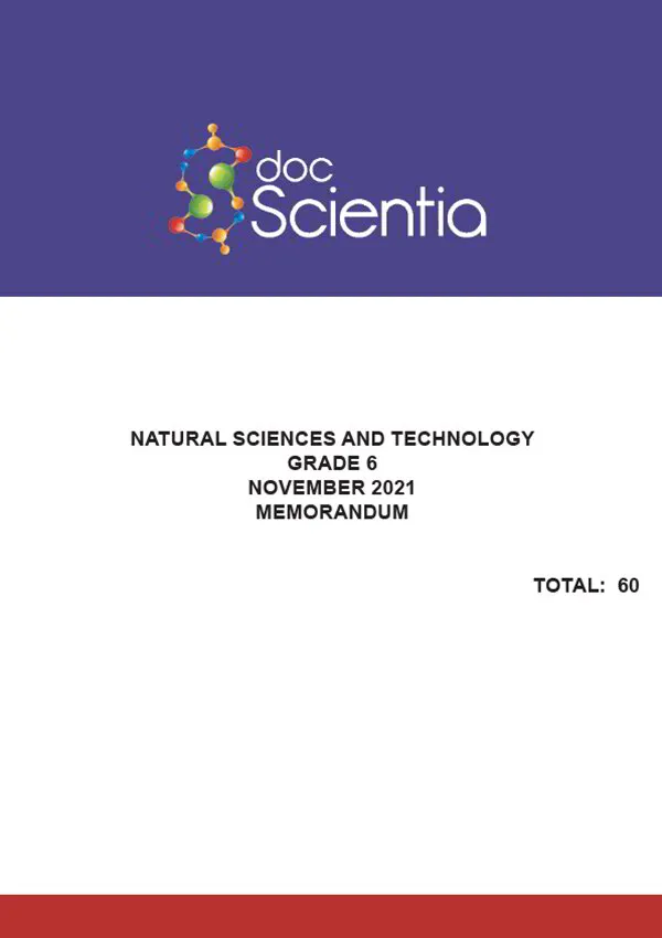 Gr. 6 Natural Sciences and Technology Paper Nov. 2021 Memo
