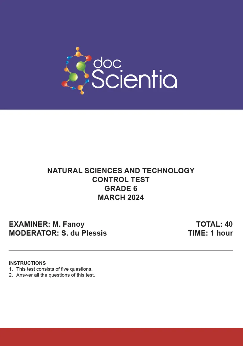 Gr. 6 Natural Sciences and Technology Test and Memo March 2024