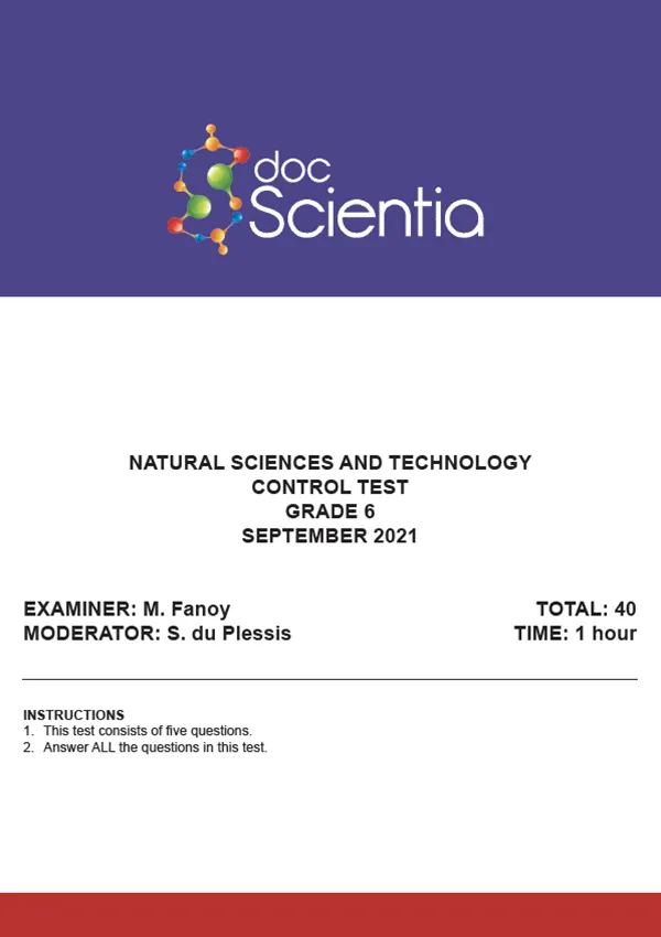 Gr. 6  Natural Sciences and Technology Test and Memo September 2021