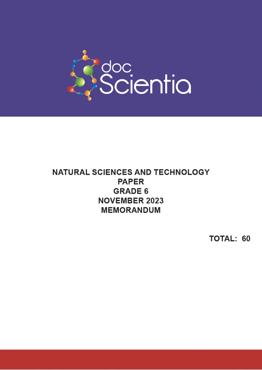 Gr. 6  Natural Sciences and Technology Paper Nov. 2023 Memo
