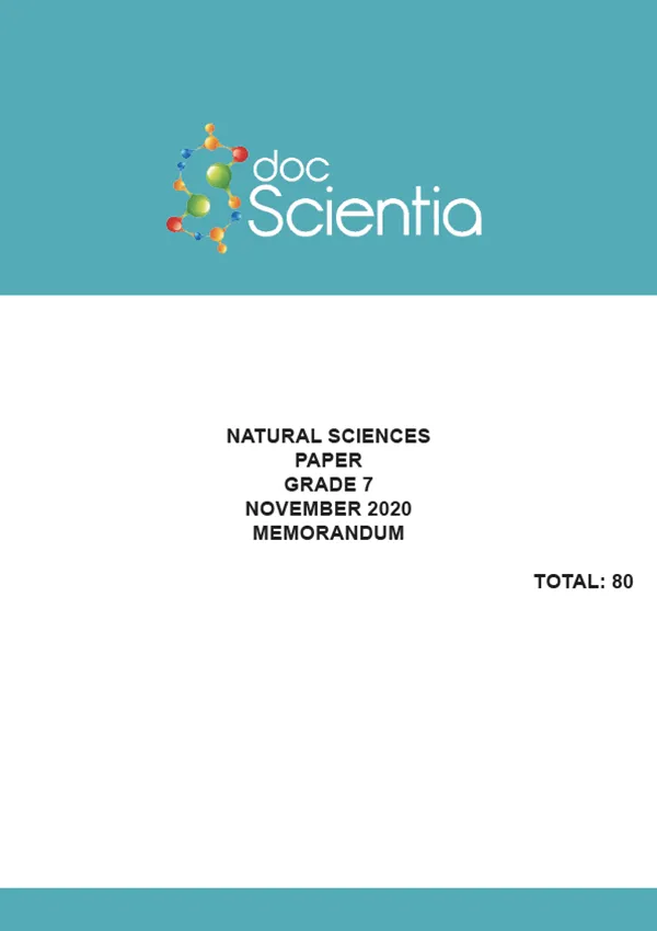 Gr.7 Natural Sciences Paper Nov 2020 Memo