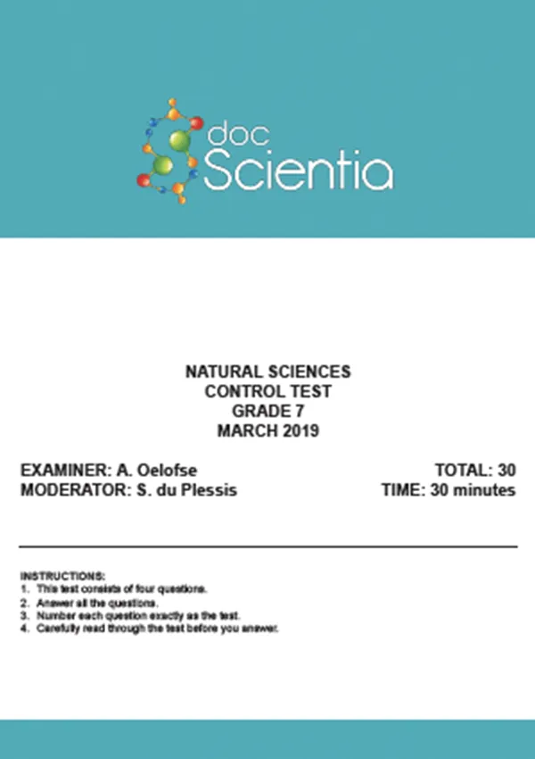 Gr.7 Natural Sciences Test and Memo March 2019