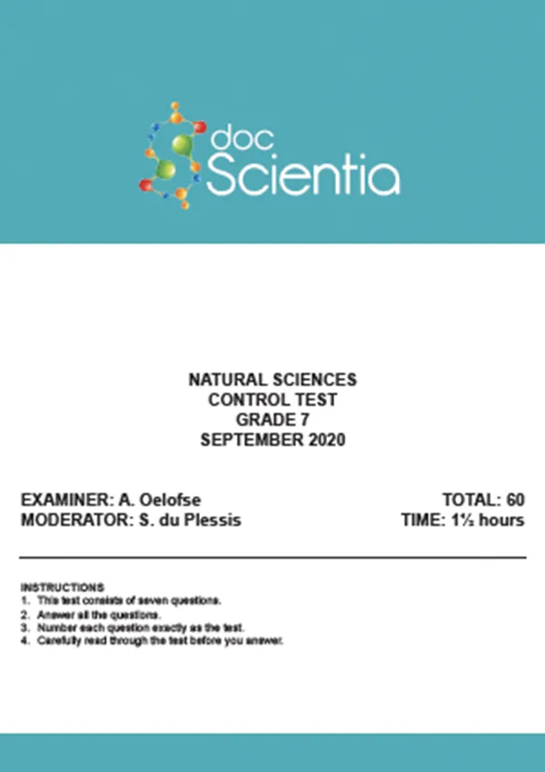 Gr.7 Natural Sciences Test and Memo Sept 2020