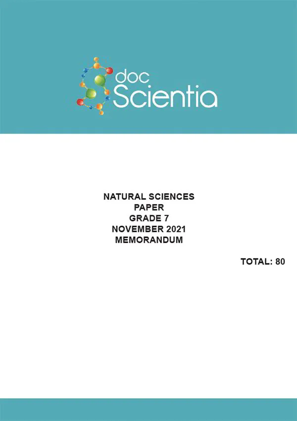 Gr. 7 Natural Sciences Paper Nov. 2021 Memo