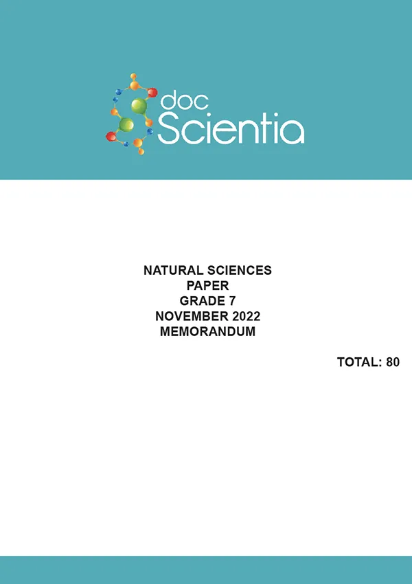 Gr. 7 Natural Sciences Paper Nov. 2022 Memo