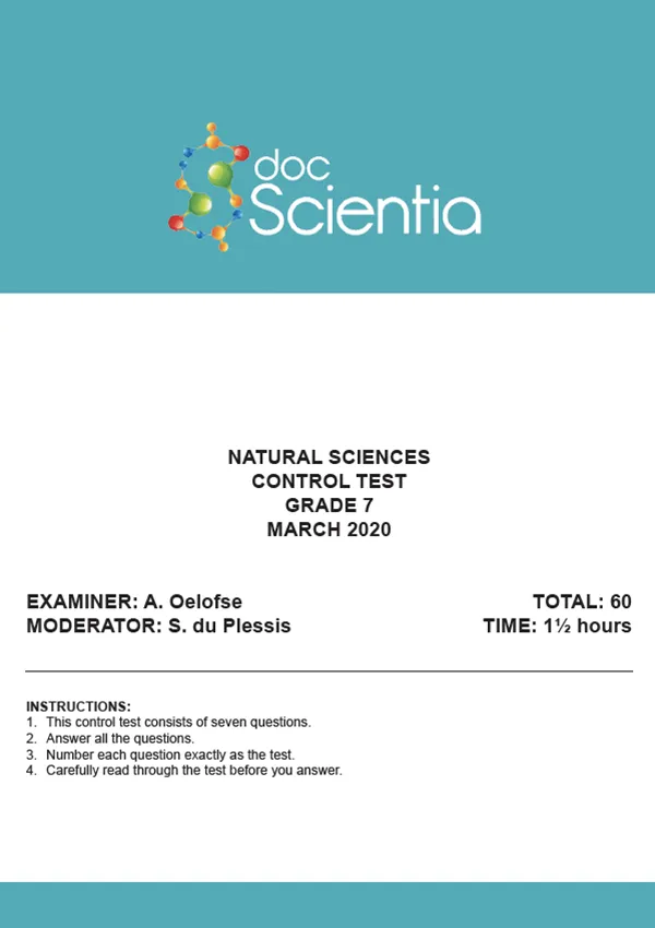 Gr. 7 Natural Sciences Test and Memo March 2021
