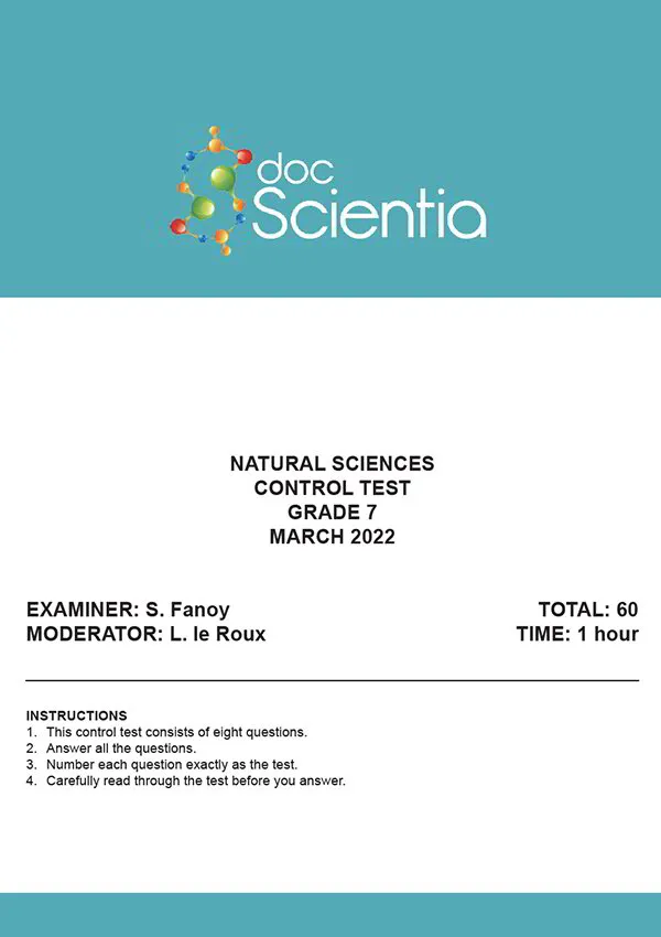 Gr. 7 Natural Sciences Paper Test and Memo March 2022