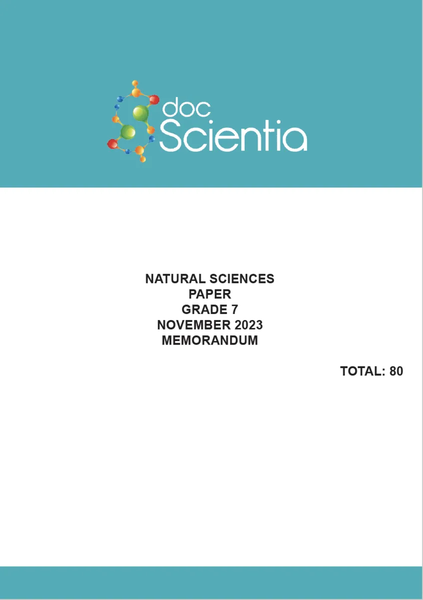 Gr. 7 Natural Sciences Paper Nov. 2023 Memo