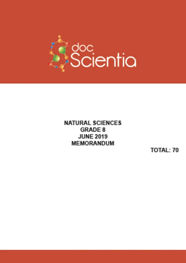 Gr.8 Natural Sciences Paper June 2019 Memo