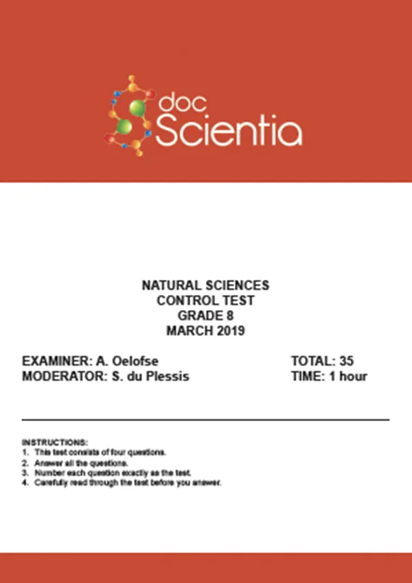 Gr.8 Natural Sciences Test and Memo March 2019