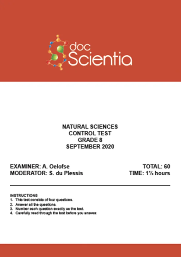Gr.8 Natural Sciences Test and Memo Sept 2020