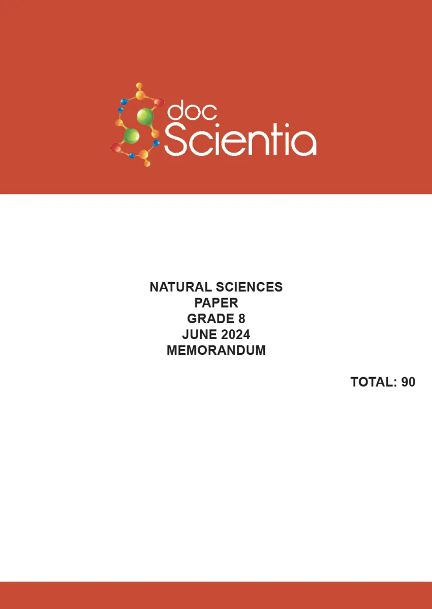 Gr. 8 Natural Sciences Paper June 2024 Memo