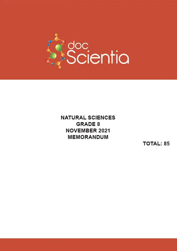 Gr. 8 Natural Sciences Paper Nov. 2021 Memo