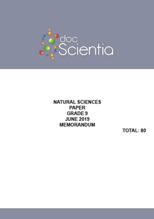 Gr.9 Natural Sciences Paper June 2019 Memo