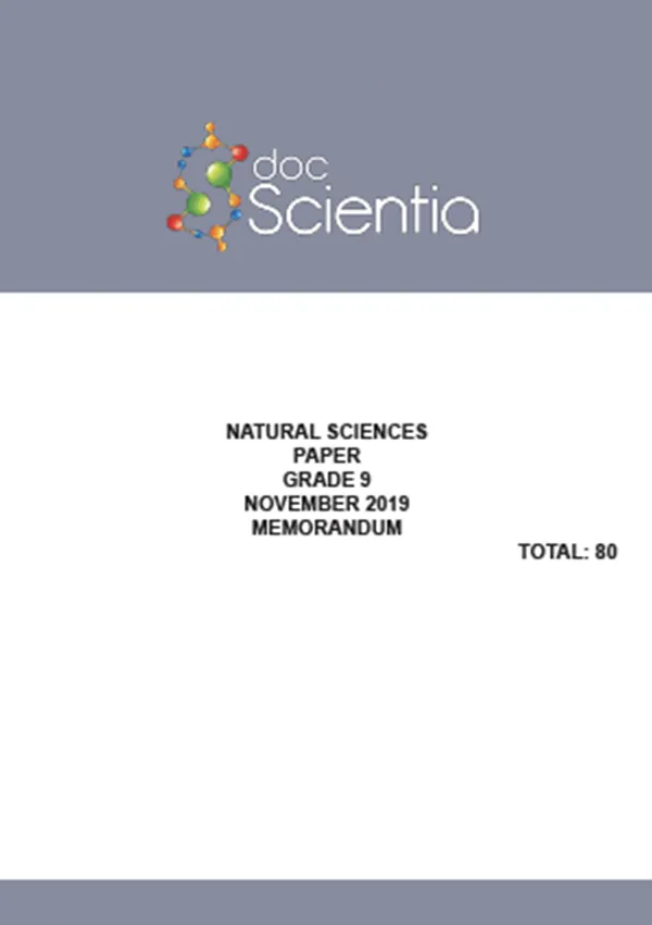 Gr.9 Natural Sciences Paper Nov 2019 Memo