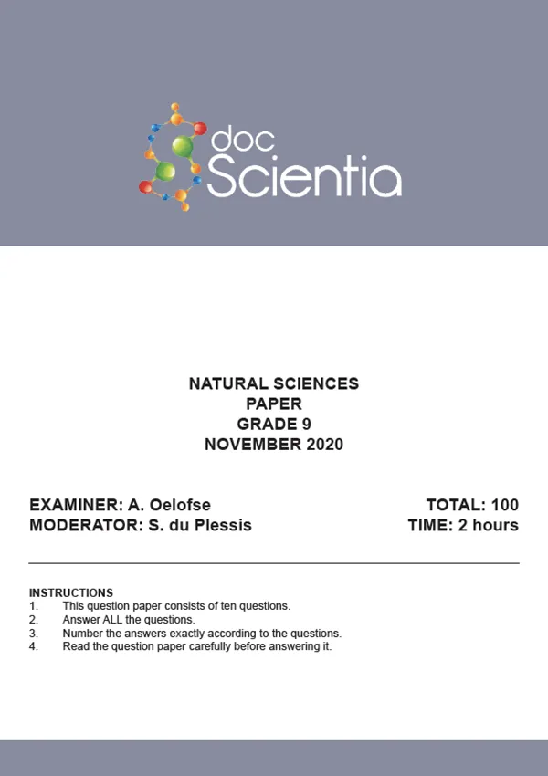 Gr.9 Natural Sciences Paper Nov 2020