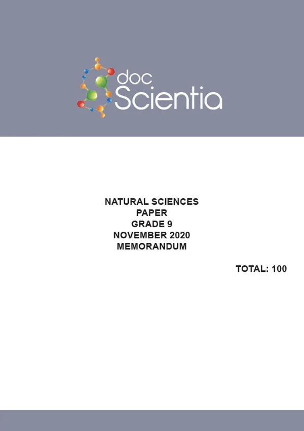 Gr.9 Natural Sciences Paper Nov 2020 Memo