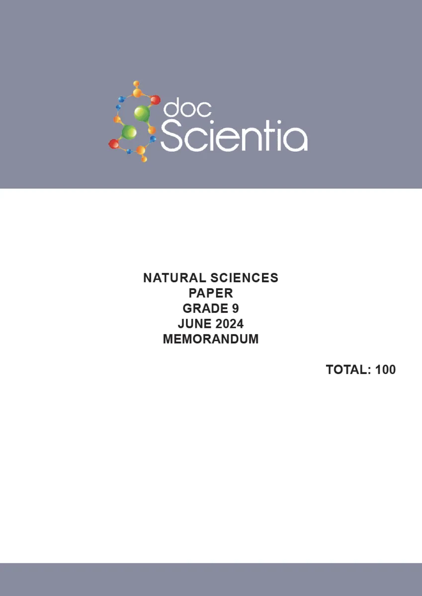 Gr. 9 Natural Sciences Paper June 2024 Memo