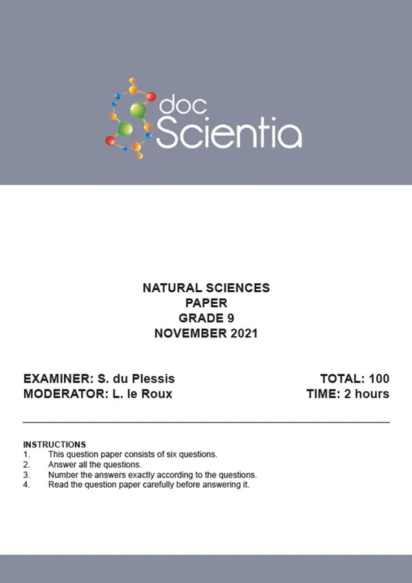 Gr. 9 Natural Sciences Paper Nov. 2021