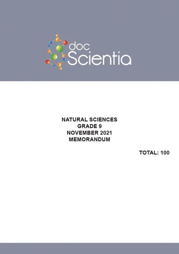 Gr. 9 Natural Sciences Paper Nov. 2021 Memo