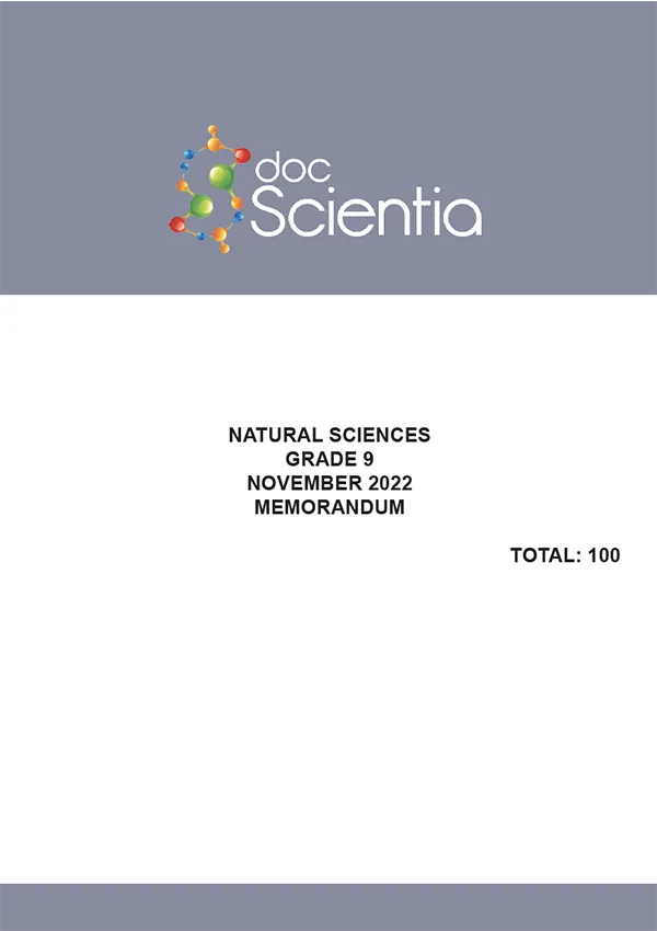 Gr. 9 Natural Sciences Paper Nov. 2022 Memo