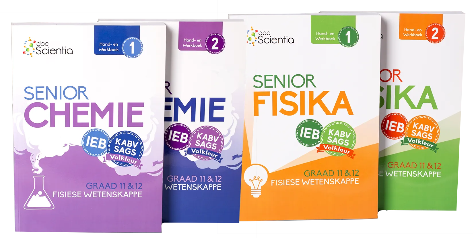 Pakket: Senior Fisika Boek 1 en Boek 2 & Senior Chemie Boek 1 en Boek 2 (Volkleur) Hardekopieë EN eBoeke