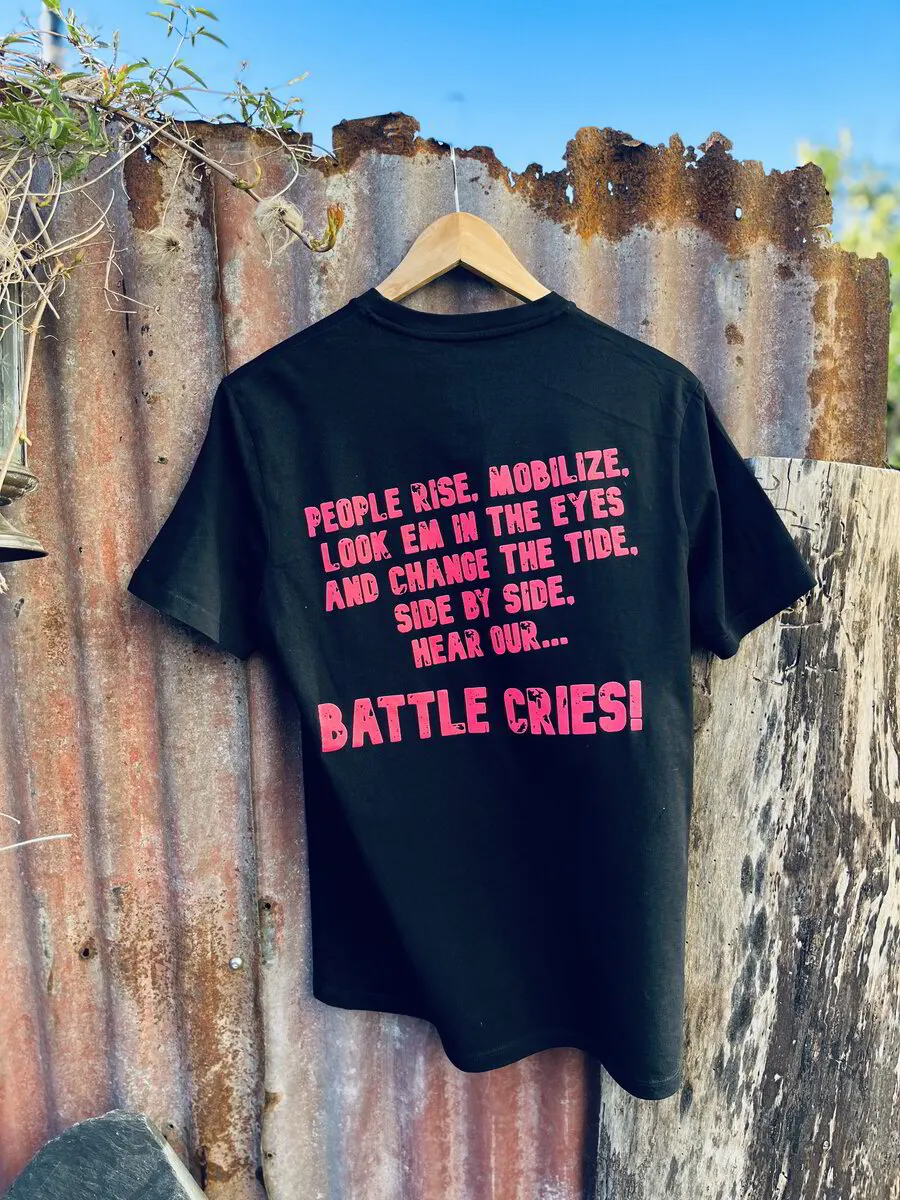 'Battle Cries' Lyric T Shirt on back and Logo on front