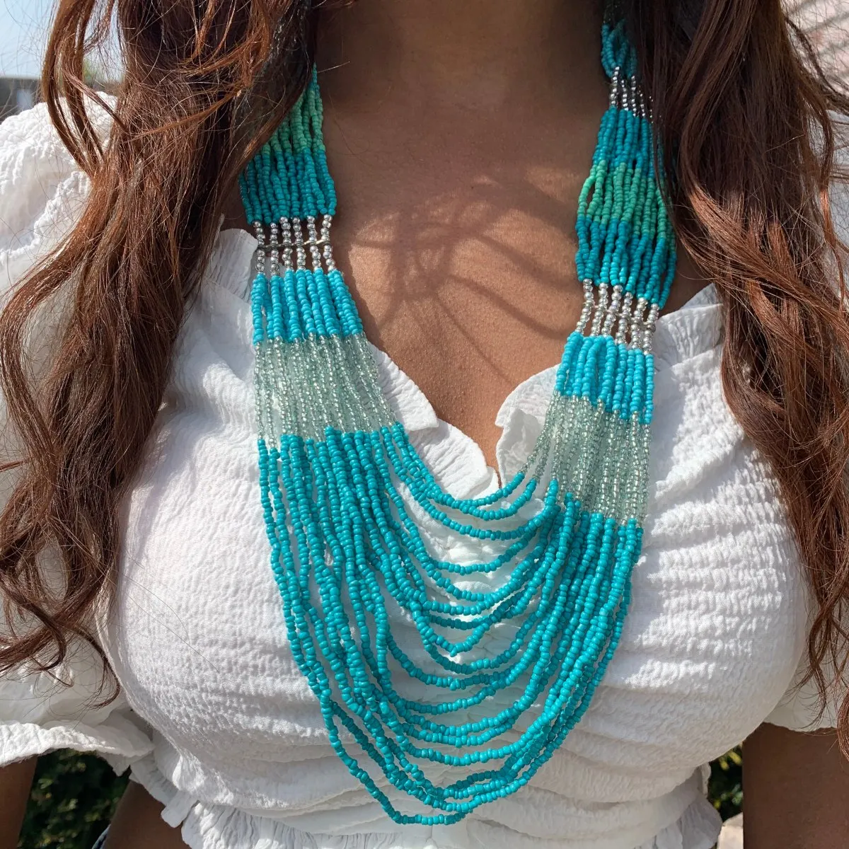 Long Multi Strand Bead Necklace 