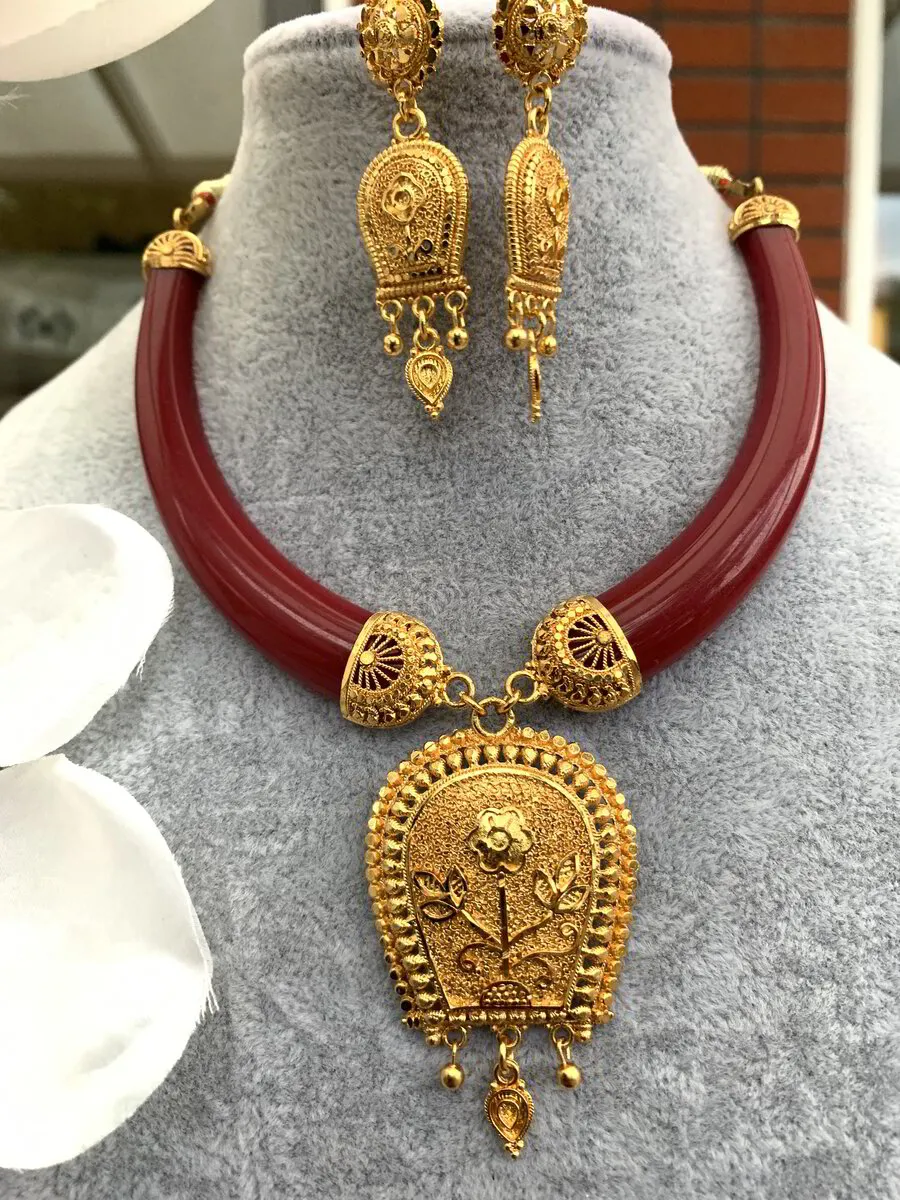 Earrings Red Pola Necklace Necklace Set Bengali Pola Necklace