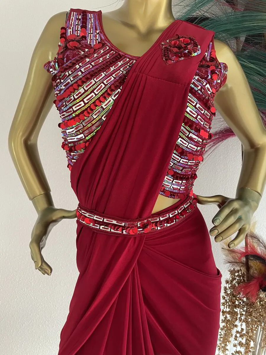Hot Red Drape Saree