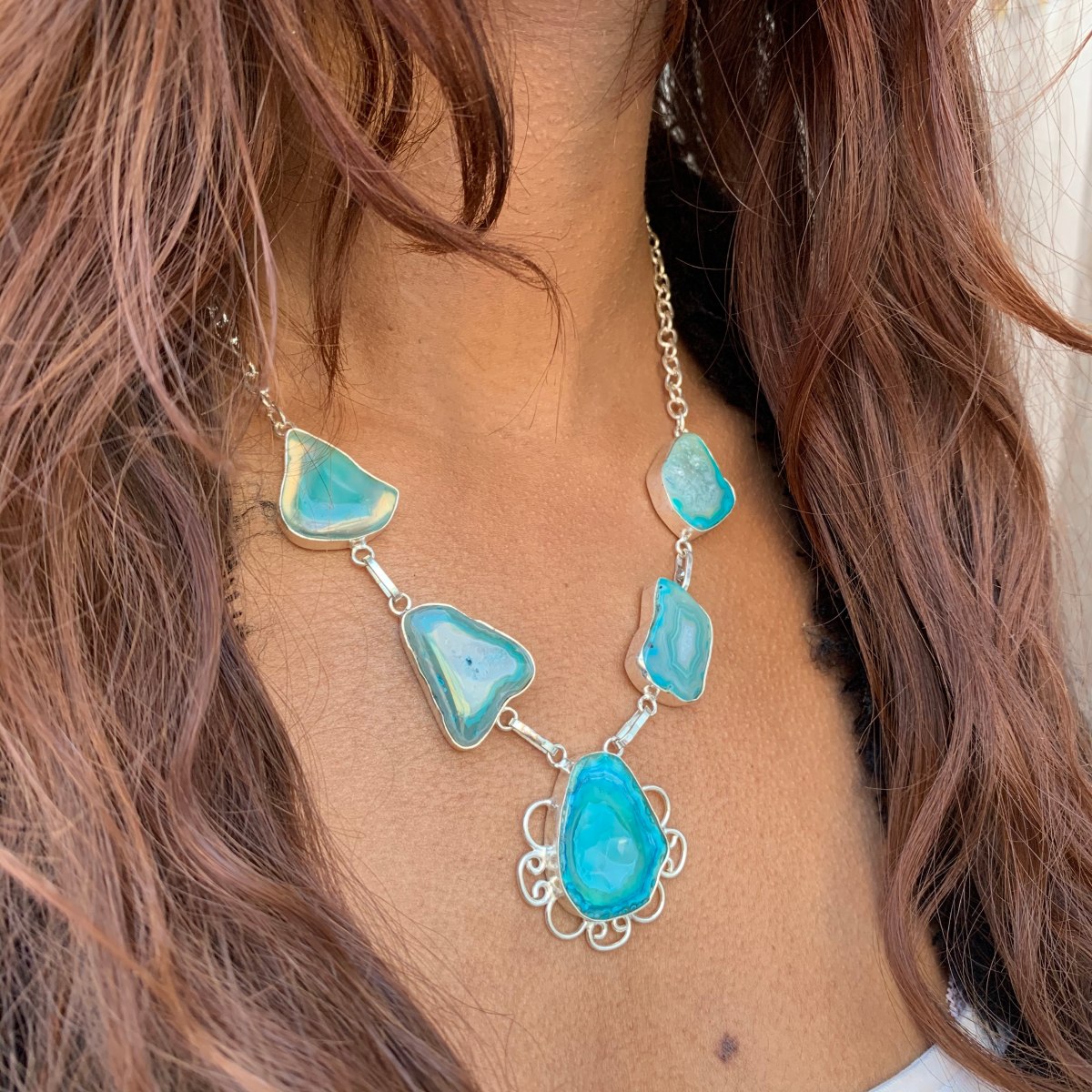 •AEON• agate druzy + oxidized silver necklace (18