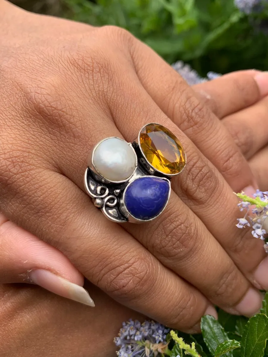  Agate Pearl Statement Ring 