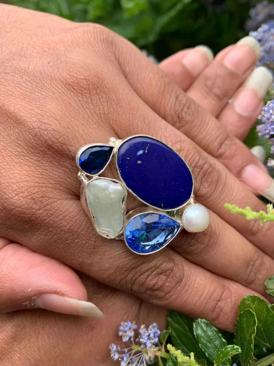 Blue Agate Multi-Stone Ring