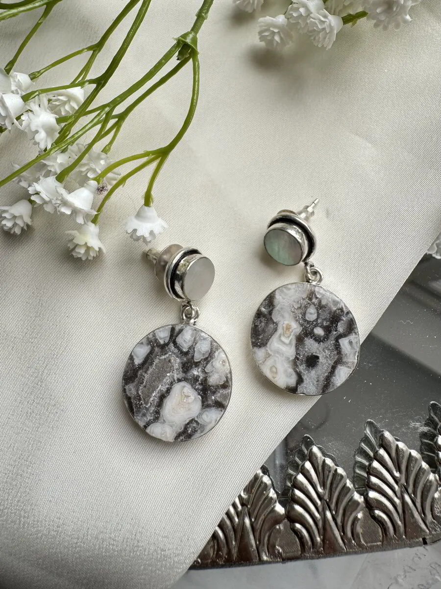 Howlite Stone Silver Earrings 