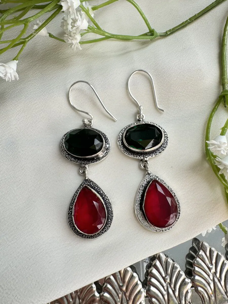 Faceted Onyx Silver Earrings 