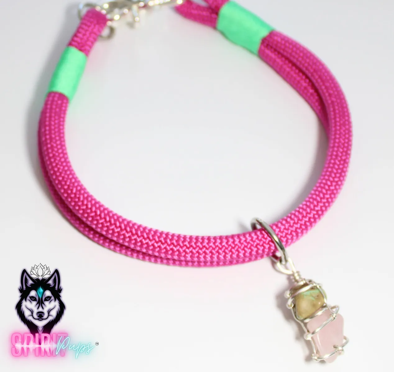 Dog ID Collar - Fuchsia with Mint wrap