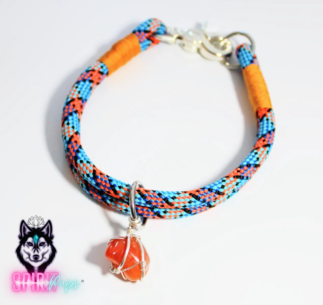 Dog ID Collar - Orange & Blue with Orange wrap