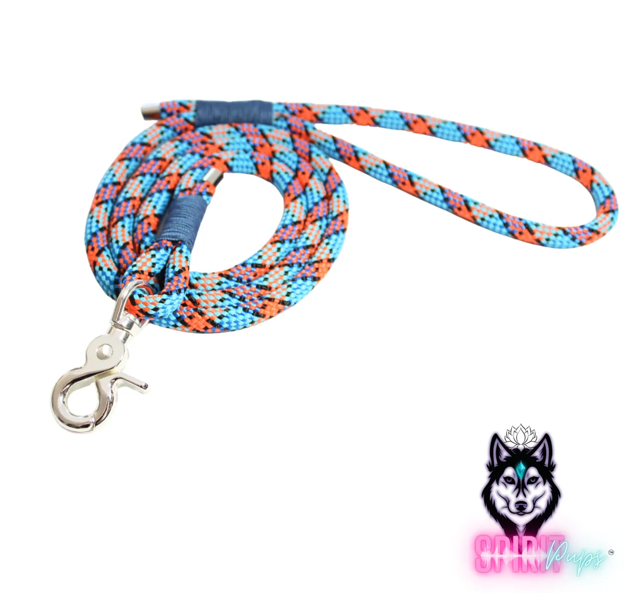 Dog Leash - Blue & Orange with Petrol Blue wrap