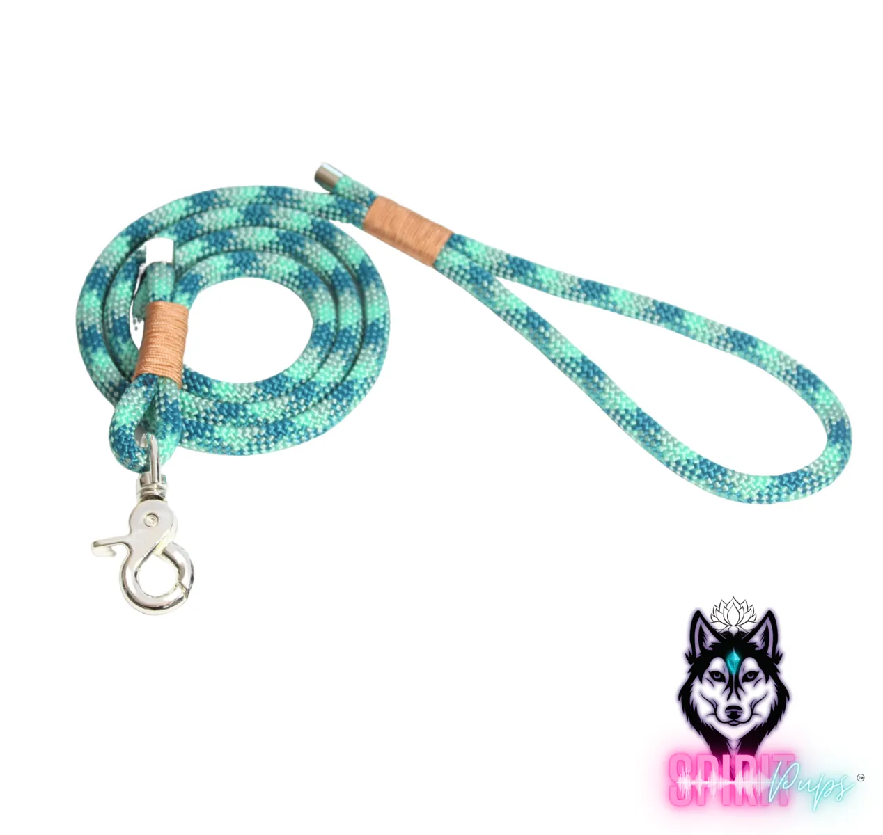 Dog Leash - Smaragd with Golden Copper wrap