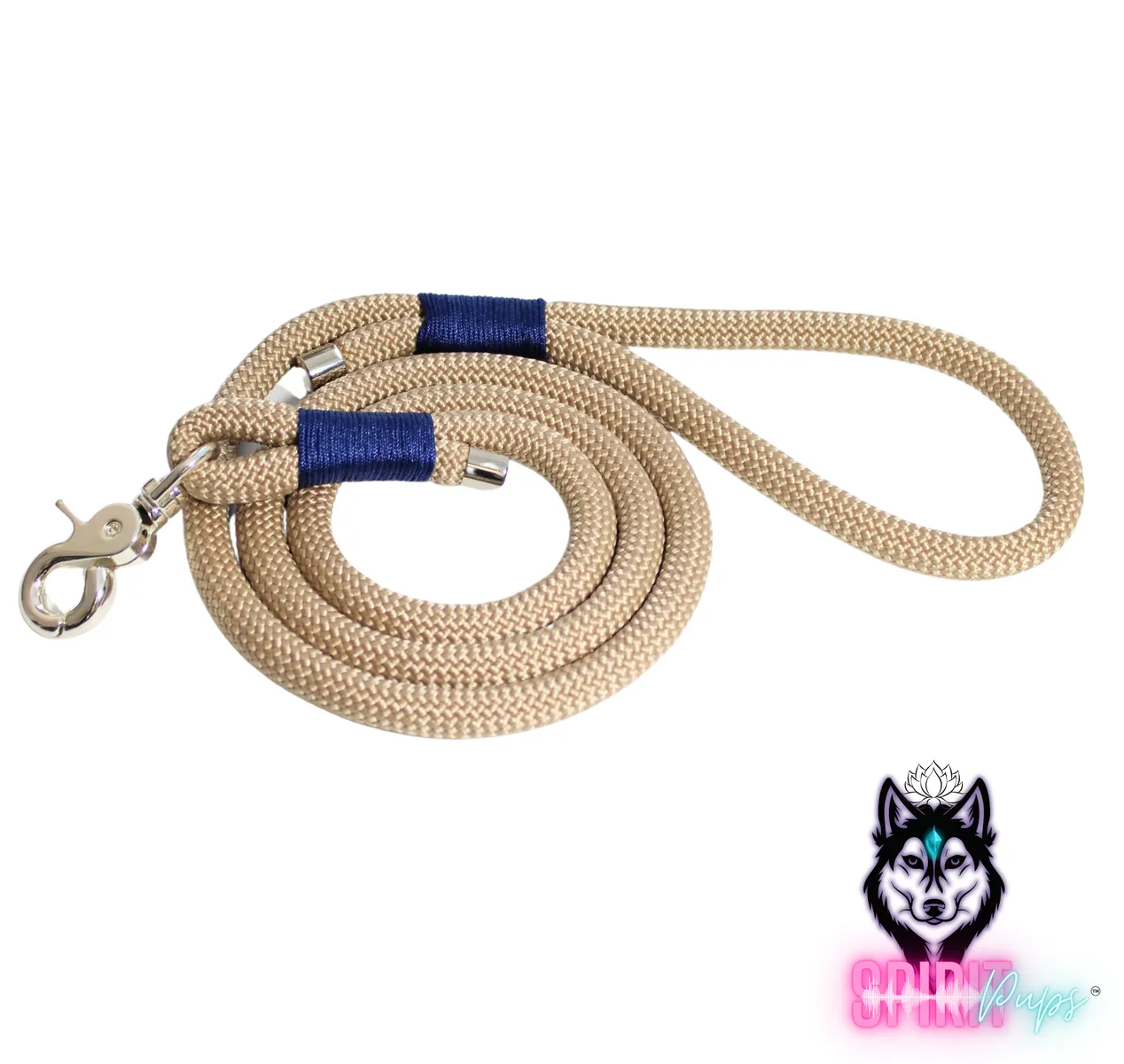 Dog Leash - Tan with Navy wrap