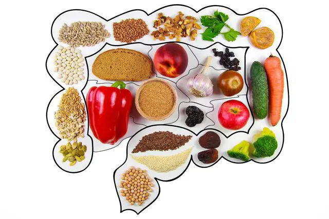 Assorted healthy foods arranged in a brain shape on a white background, symbolizing brain-healthy nutrition.