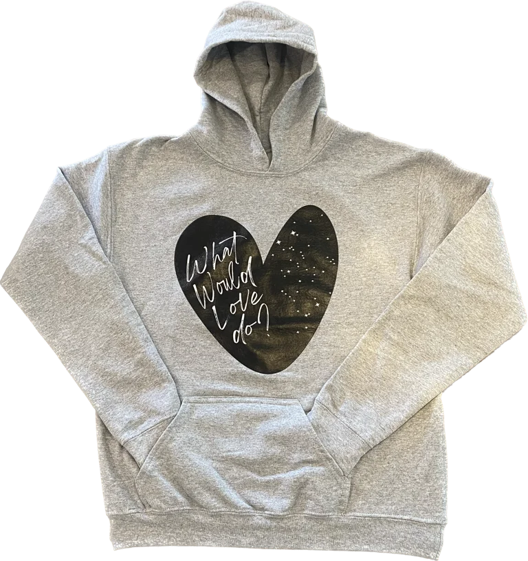 Grey 'What Would Love Do?' Hoodie / Pink Heart