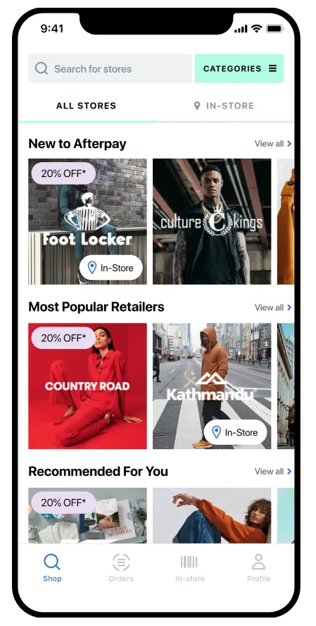 Afterpay app stores example