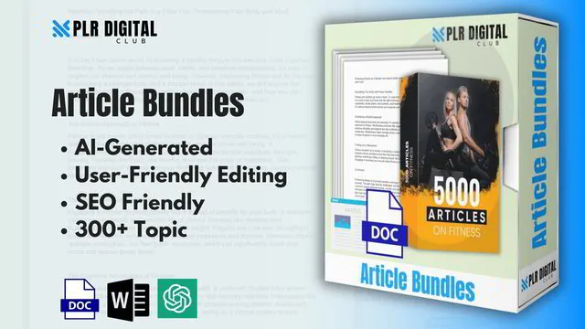 a mockup that shows a PLR articles bundle to resell with master resell rights by PLR Digital Club 