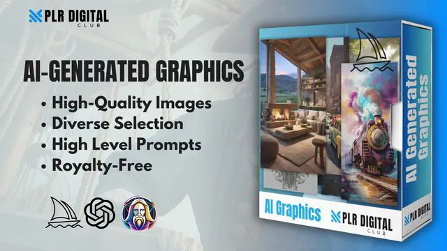 a mockup that shows AI generated images bundle to resell with master resell rights by PLR Digital Club   