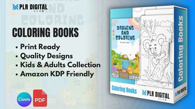 a mockup that shows coloring books bundle to resell with master resell rights by PLR Digital Club   